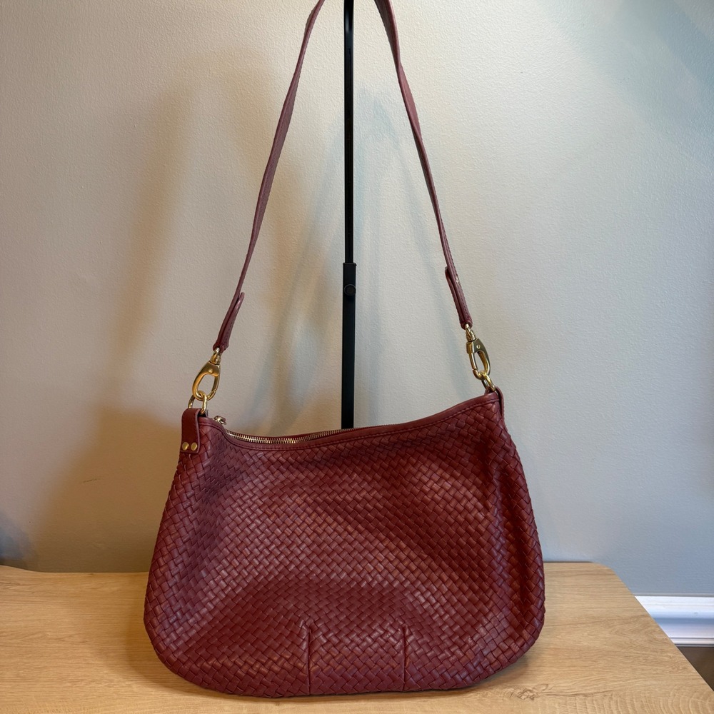 Quince Italian Leather Hand-Woven Shoulder Bag Burgundy Red Woven Hobo Purse